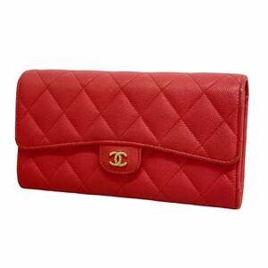 CHANEL Red Caviar Leather Wallet